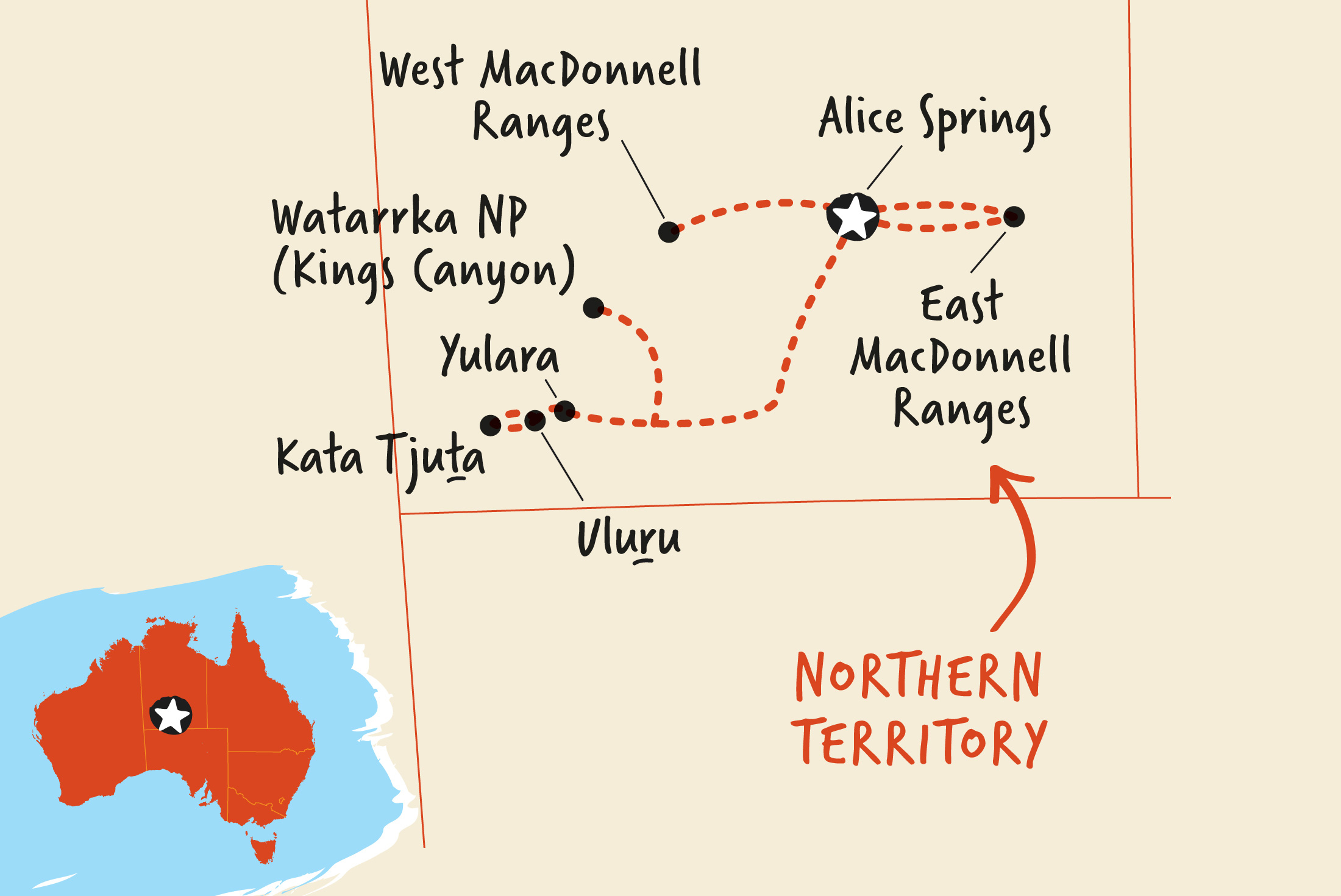 Map of Outback Camping Adventure ex Yulara including Australia